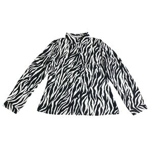 Something Pretty Zebra Top Womens Large Black White Roll Tab Button Down Shirt